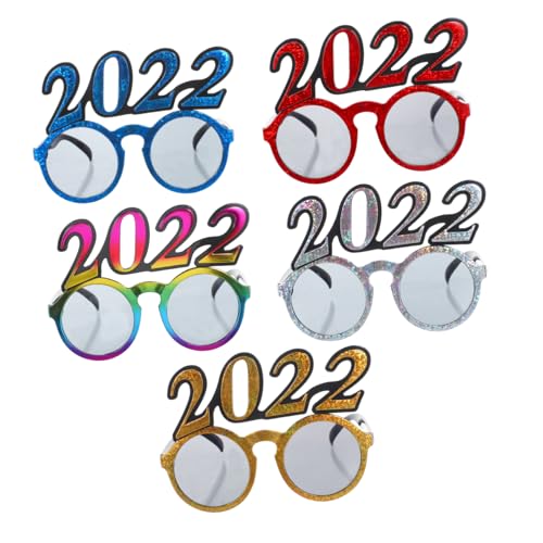 OUNONA 5 Stück Teiliges Neujahrs Sonnenbrillen für Partys Lustige Farbenfrohe Brillen Roségold Silber Blau Gold und Rot für Erwachsene und Fotorequisiten für Silvesterfeier von OUNONA