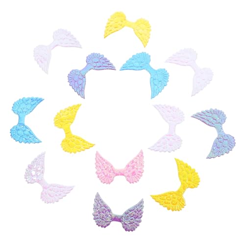 OUNONA 50 Stück Glitzer Engelsflügel Patches zum Aufnähen Farben Applikationen für Kleidung DIY Haarschmuck Basteln Zubehör von OUNONA