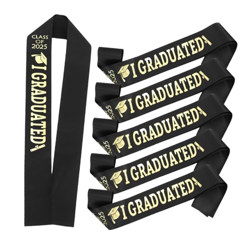 OUNONA 6 Stück 2025 Abschlussfeier-träger Graduierte Dekorationen Abschlussfeiern Schärpen Abschluss Zubehör Absolventenparty Liefert Studentenschärpe Abschlussflügel Black Satin von OUNONA