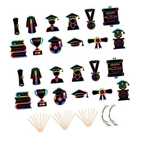 OUNONA 72 Stücke Kratz Malerei Set Groß Klassenzimmer Party Favors Blau Ad Kid Schwarz Holz Stick von OUNONA