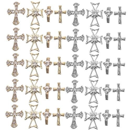 OUNONA 80 Stück Kreuznagel Charms Rhinestones für Nageldesigns Hochwertiges Legiertes Zubehör für Damen und Herren Maniküre für Diy Nail Art Projekte von OUNONA