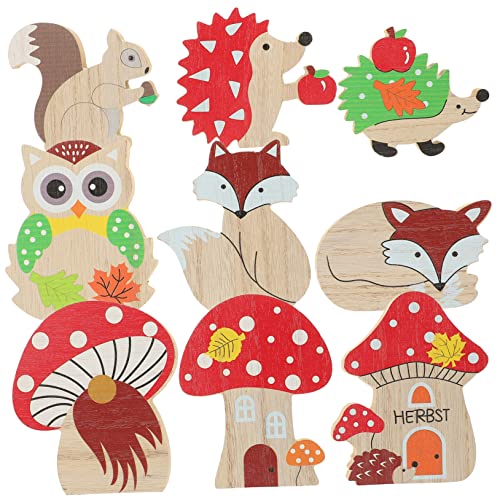 OUNONA 9St tierische Holzschnitzereien Tiere für Kinder hängende Ornamente aus Tierholz Spielzeug Wohnkultur holzgeschnitztes Dekor aus Holz Geschnitzte Tierstatue Pilz von OUNONA