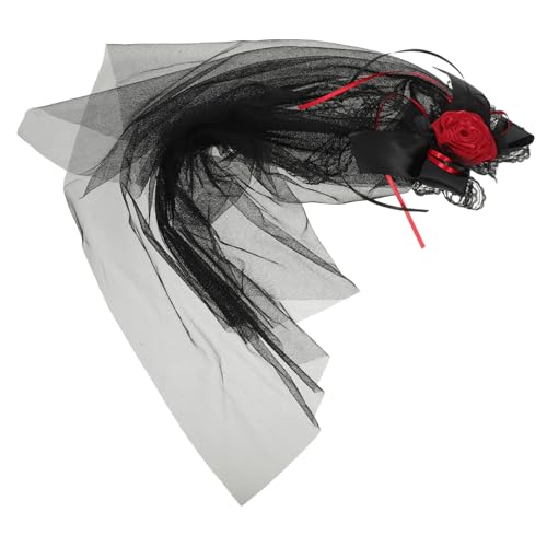OUNONA Gothic Braut Haarreif mit Schwarzem Netzschleier und Realistischer Rosenverzierung Leichter Halloween Haarschmuck für Cosplay Themenpartys und Day Of The Dead Festlichkeiten von OUNONA
