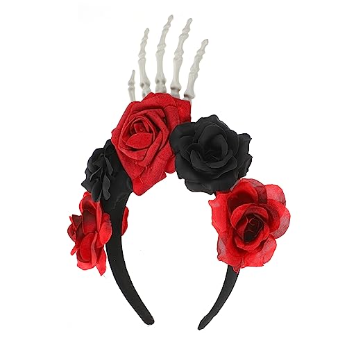OUNONA Halloween Skelett Haarreifen mit Roten und Schwarzen Rosen Kostüm Accessoire für Halloween Cosplay und Partys Leicht und Bequem für Kopfgrößen OUNONA Halloween Skelett Haarreifen mit Roten und Schwarzen Rosen Kostüm Accessoire für Halloween Cosplay und Partys Leicht und Bequem für Kopfgrößen von OUNONA
