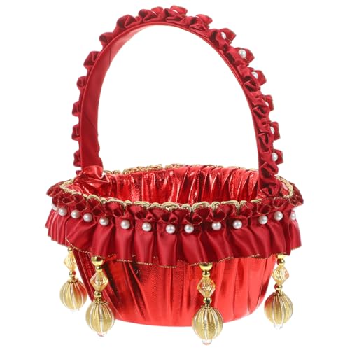 OUNONA Hochzeitskorb für Blumenmädchen Eleganter Handgewebter Blumenkorb mit Perlen und Goldakzenten für Hochzeiten Romantische Zeremonien und Besondere Anlässe Leicht und Tragbar von OUNONA
