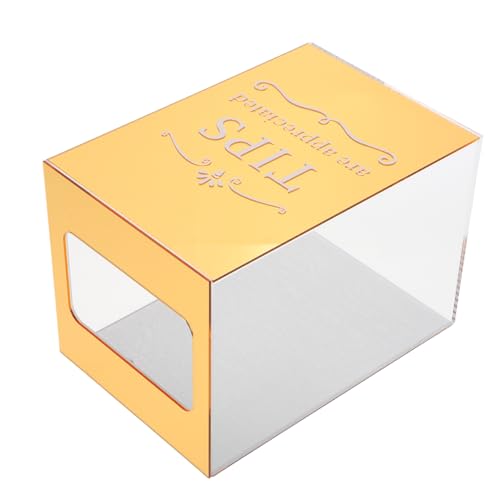 OUNONA Kasten Trinkgeldbox Glas wechseln Tombolaglas Gelddose zum Sparen von Bargeld Trinkgeldglas mit Schloss Spende Dose Geldbank Geld Trinkgeld Glas Acryl Golden von OUNONA