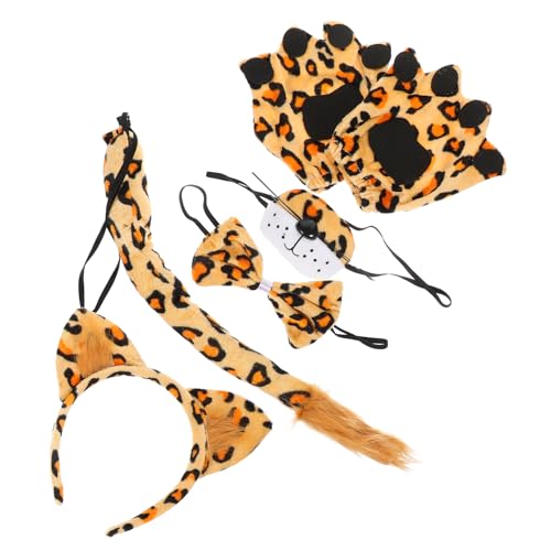 OUNONA Leopard Kostüm mit Stirnband Fliege und Nasen Deko Flauschige Tierohren Karneval Tier Accessoires für Halloween und Kostümparty von OUNONA
