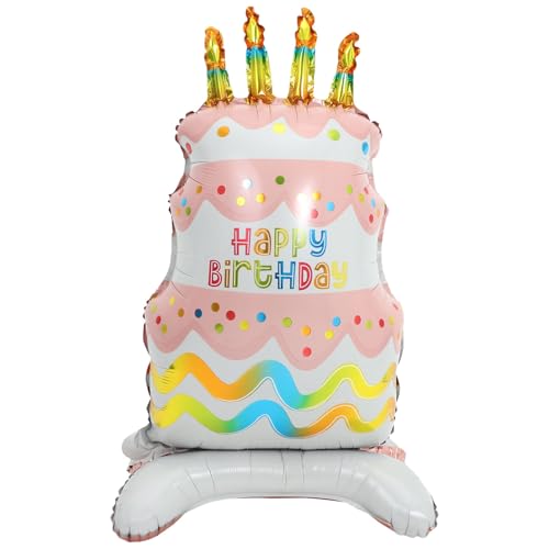 OUNONA Luftballons für die Party Cartoon-Kuchen-Form-Ballon Kuchenballon mit Sockel Kuchenförmiger Ballon Großer Kuchenballon Kuchenförmige Luftballons Aluminiumfolie von OUNONA