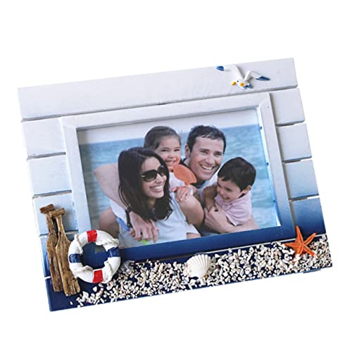 OUNONA Mediterraner Nautischer Holz Bilderrahmen Kreativer Fotohalter mit Meeresmotiv Dekorativer Tischrahmen für Wohnzimmer und Schlafzimmer Einzigartiges Ornament von OUNONA