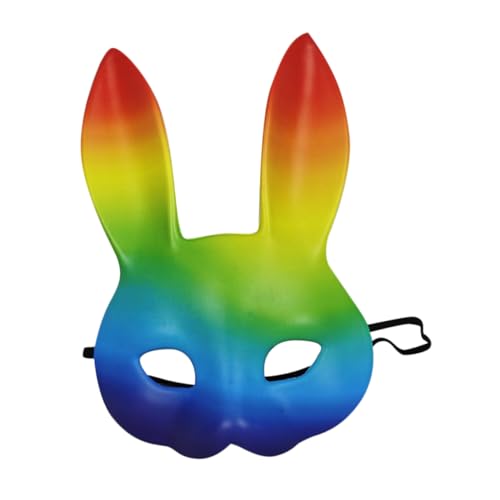 OUNONA Regenbogen Kaninchenmaske aus PU Bunte Bunny für Halloween Karneval Cosplay Maskenball Party und Pride Events Auffällige Tiermaske für Frauen OUNONA Regenbogen Kaninchenmaske aus PU Bunte Bunny für Halloween Karneval Cosplay Maskenball Party und Pride Events Auffällige Tiermaske für Frauen von OUNONA