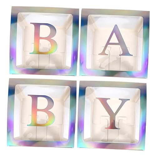 OUNONA Transparent Balloon Box Set für Babyparty Taufen und Geburtstagsfeiern Silberne Boxen mit Buchstaben für Kreative Dekorationen und Unvergessliche Erlebnisse von OUNONA