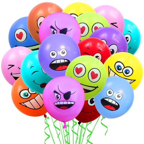 100 Stück Luftballon Smiley,Emotion Serie Latex Luftballons,Lustig Luftballons Bunt Party Luftballons,für Baby Shower Geburtstag Deko Jungen Mädchen von OUOQI