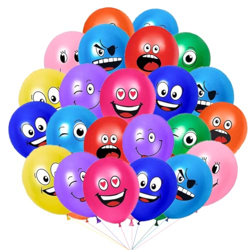 100 Stück Luftballon Smiley,Lustig Luftballons Bunt Party Luftballons,Emotion Serie Latex Luftballons,für Baby Shower Geburtstag Deko Jungen Mädchen von OUOQI