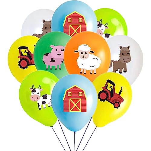 30 Stück Bauernhof Tier Luftballons,Nutztiere Luftballons Party Geburtstag Deko,12 Zoll Luftballons zum Thema Bauernhof,Kuh Schaf Schwein,Traktor,Haus,Maultier Latex Ballon,für Kindergeburtstag von OUOQI