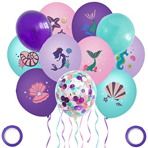 38 Stück Meerjungfrauen Ballons,12 Zoll Meerjungfrau Luftballons,Meerjungfrau Geburtstag Deko,Meerjungfrauen Ballon Konfetti Helium Luftballons,Kindergeburtstag Luftballons Dekoration von OUOQI