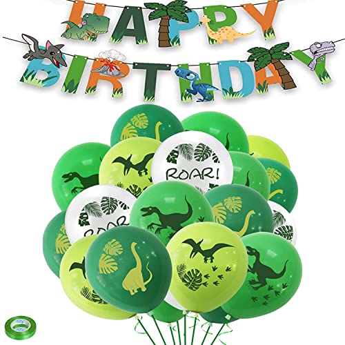 32 Stück Luftballons Dinosaurier,Dinosaurier Latex Luftballons,12" Dino Luftballon,Dinosaurier Latex Ballons Mit Happy Birthday Banner,Dino Geburtstag Deko Luftballons für Babyparty Geburtstagsfeier von OUOQI