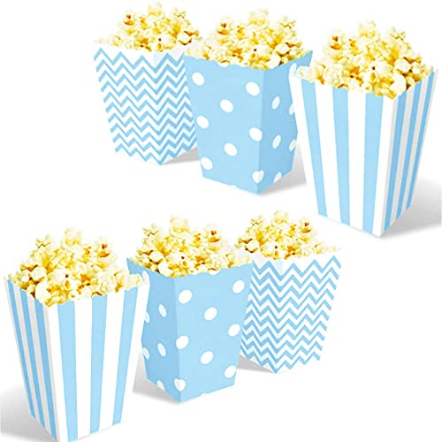 OUOQI Popcorntüten,36 Stück Popcorn Box,Candy Bar TüTen,Snackbox Pappe,Party Papiertüten Streifen Tupfen Wellenförmige Muster für Party Geburtstag Hochzeit Geschenk (Blau) von OUOQI