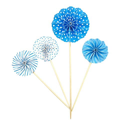 4 x Papierfächer Dekoration Geburtstag Party Gold Kuchen Topper Set Bunte Runde Kuchen Topper Blau von OUOULAJY