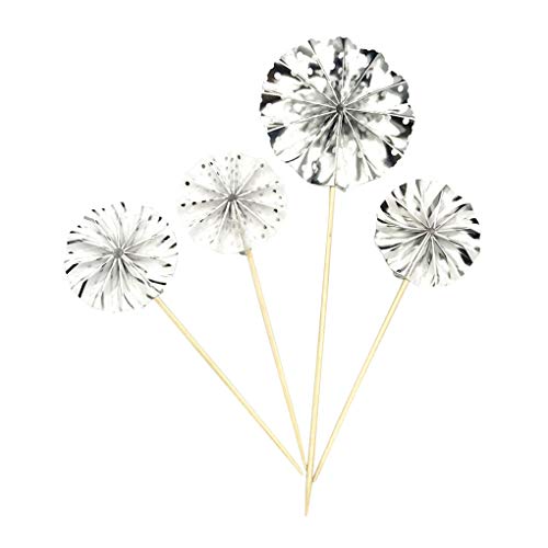 4 x Papierfächer Dekoration Geburtstag Party Gold Kuchen Topper Set Bunte Runde Kuchen Topper Silber von OUOULAJY