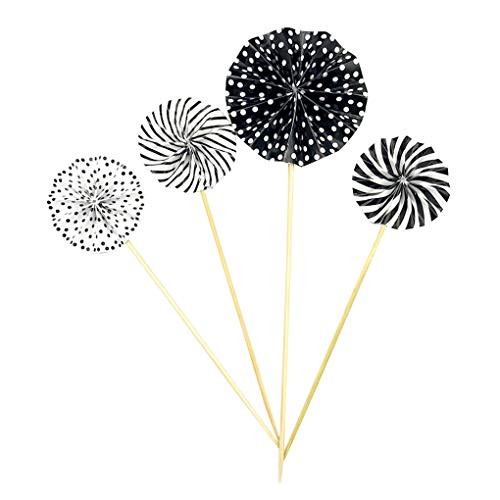 4 x Papierfächer Dekoration Geburtstag Party Gold Kuchenaufsatz-Set bunte runde Kuchenaufsätze schwarz von OUOULAJY