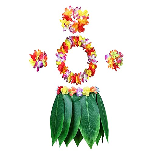 OUOULAJY 5 x Hawaii-Kostüm-Set, Blätterrock mit Girlande, Performance-Zubehör, C von OUOULAJY