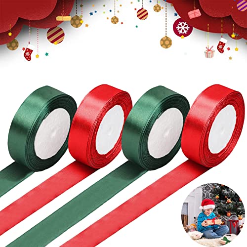 Satinband Geschenkband 88M,Rot/Grün Weihnachten Schleifenband 2cm,Satin Band Stoffband zum Basteln und Geschenk Verpacken von OUQIWEN