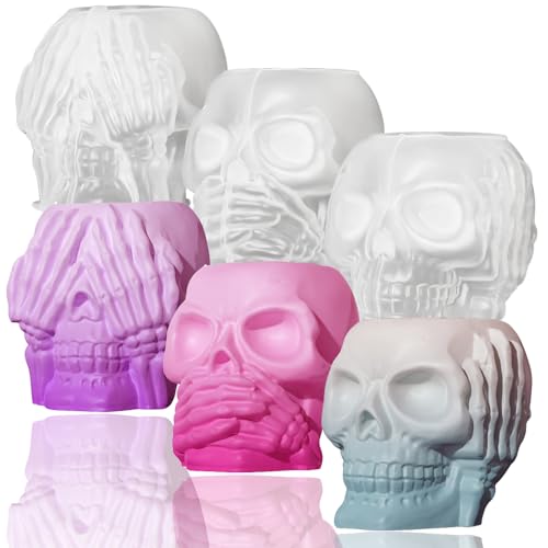 OURASHERO Totenkopf-Harz-Formen, 3 Stück, Hear-No, Speak-No, See-no Evil Totenkopf-Silikonformen für Harzguss-Handwerk, 3D-Epoxidharz-Formen für Bastelarbeiten, Stifthalter, Blumentopf OURASHERO Totenkopf-Harz-Formen, 3 Stück, Hear-No, Speak-No, See-no Evil Totenkopf-Silikonformen für Harzguss-Handwerk, 3D-Epoxidharz-Formen für Bastelarbeiten, Stifthalter, Blumentopf von OURASHERO