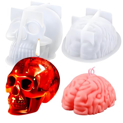 Totenkopf- und Gehirn-Kerzenform-Set, Gehirn und Totenkopf, Silikonformen für Aromatherapie, Kerzen, Seife, DIY, Epoxidform, Kunstharz, Gießen, Kunst, Handwerk, Lotion, Bar, Ton, Halloween Totenkopf- und Gehirn-Kerzenform-Set, Gehirn und Totenkopf, Silikonformen für Aromatherapie, Kerzen, Seife, DIY, Epoxidform, Kunstharz, Gießen, Kunst, Handwerk, Lotion, Bar, Ton, Halloween von OURASHERO