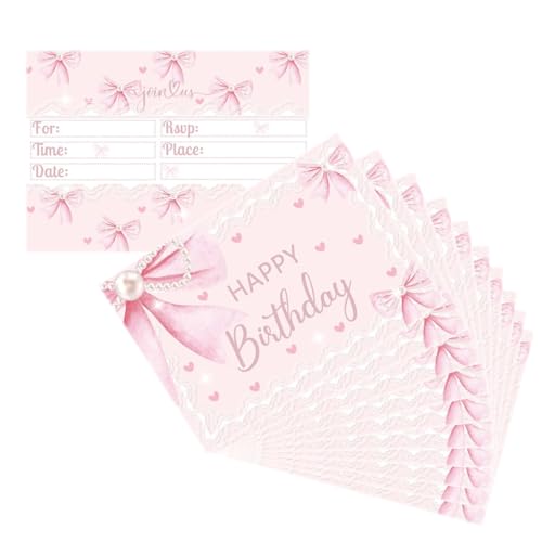 OUSHISS Einladungskarten mit rosa Schleife, 24 Stück, rosa Schleife, Kokette, Geburtstagsparty-Zubehör, Schleife, Kinder-Party-Dekorations-Zubehör von OUSHISS