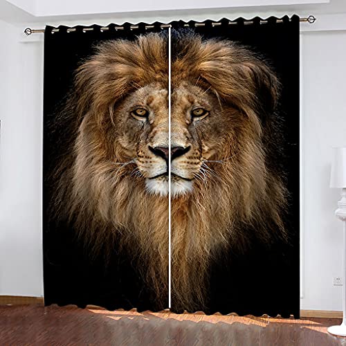 2Er Set Blickdichter Verdunklungs Gardinen Mit Ösen 3D Löwenkopf Für Wohnzimmer Schlafzimmer Kinderzimmer 280x260Cm Druck Muster Super Weich Schallisoliert Thermovorhänge von OUSIKA