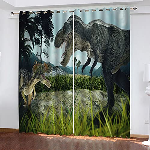 2Er Set Blickdichter Verdunklungs Gardinen Mit Ösen 3D Tier Dinosaurier Für Wohnzimmer Schlafzimmer Kinderzimmer 280x260Cm Druck Muster Super Weich Schallisoliert Thermovorhänge von OUSIKA