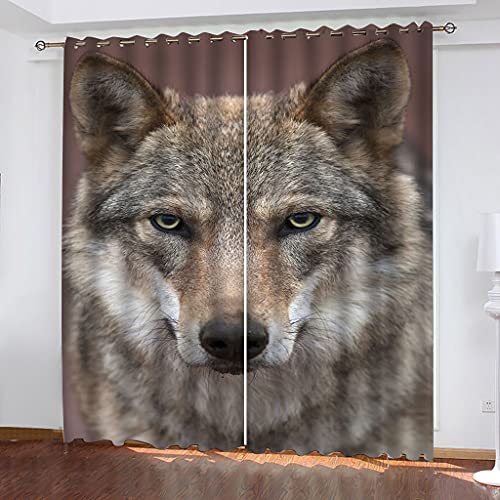 2Er Set Blickdichter Verdunklungs Gardinen Mit Ösen 3D Tier Grauer Wolf Für Wohnzimmer Schlafzimmer Kinderzimmer 280x260Cm Druck Muster Super Weich Schallisoliert Thermovorhänge von OUSIKA