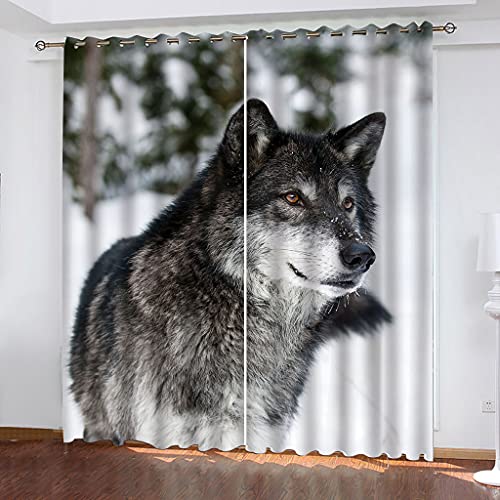 2Er Set Blickdichter Verdunklungs Gardinen Mit Ösen 3D Tier Wolf Winter Schneelandschaft Für Wohnzimmer Schlafzimmer Kinderzimmer 280x260Cm Druck Muster Super Weich Schallisoliert Thermovorhänge von OUSIKA