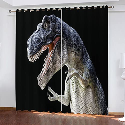 3D Tier Dinosaurier Schwarzer Hintergrund Gardinen Mit Ösen Set Drucken Vorhänge Modern Wohnzimmer Polyester Gardinen 140x240Cm Küche Fenster Schlafzimmer Blickdichte Dekor Für Jungs Jugendliche von OUSIKA