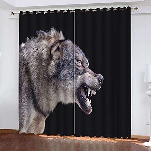 3D Tier Wolf Muster Gardinen Mit Ösen Set Drucken Vorhänge Modern Wohnzimmer Polyester Gardinen 140x240Cm Küche Fenster Schlafzimmer Blickdichte Dekor Für Jungs Jugendliche von OUSIKA