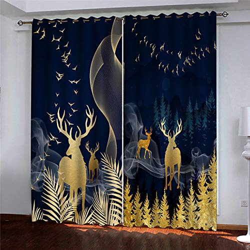 90% Blickdichter Vorhang Mit Ösen 3D Dschungel Goldhirsch Wohnzimmer Gardinen 264x240Cm 2 Stück Muster Verdunkelungsvorhang Farben Kinderzimmer Fensterdekoration Thermovorhang Schlafzimmer von OUSIKA