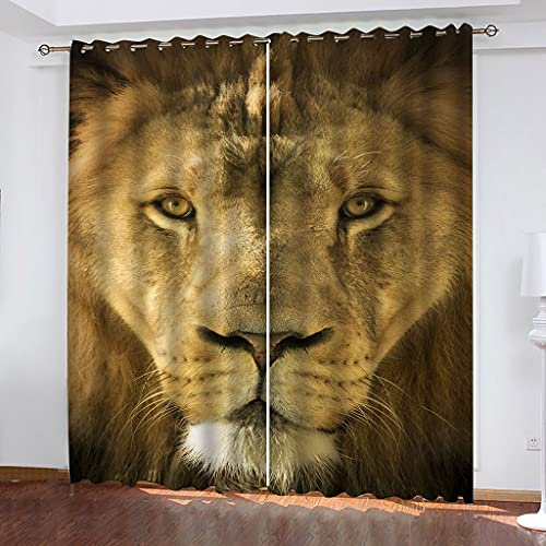 90% Blickdichter Vorhang Mit Ösen 3D Kreative Löwen Wohnzimmer Gardinen 264x240Cm 2 Stück Muster Verdunkelungsvorhang Farben Kinderzimmer Fensterdekoration Thermovorhang Schlafzimmer von OUSIKA