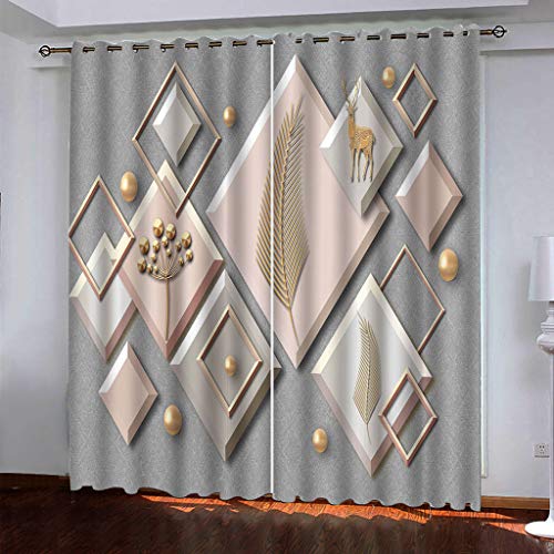 90% Blickdichter Vorhang Mit Ösen 3D Tier Hirsch Federn Wohnzimmer Gardinen 264x240Cm 2 Stück Muster Verdunkelungsvorhang Farben Kinderzimmer Fensterdekoration Thermovorhang Schlafzimmer von OUSIKA