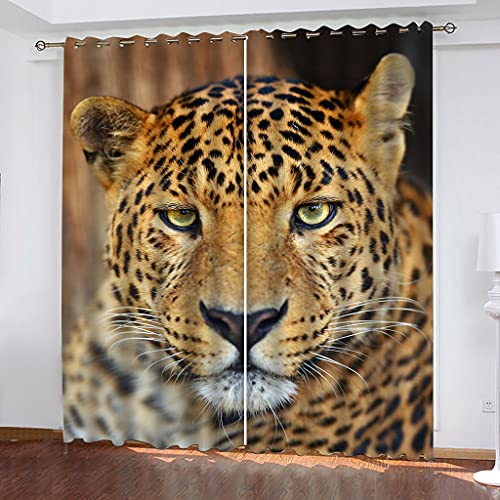 90% Blickdichter Vorhang Mit Ösen 3D Tier Leopard Kunst Wohnzimmer Gardinen 264x240Cm 2 Stück Muster Verdunkelungsvorhang Farben Kinderzimmer Fensterdekoration Thermovorhang Schlafzimmer von OUSIKA