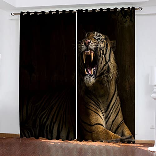90% Blickdichter Vorhang Mit Ösen 3D Tier Tiger Hintergrund Wohnzimmer Gardinen 264x240Cm 2 Stück Muster Verdunkelungsvorhang Farben Kinderzimmer Fensterdekoration Thermovorhang Schlafzimmer von OUSIKA