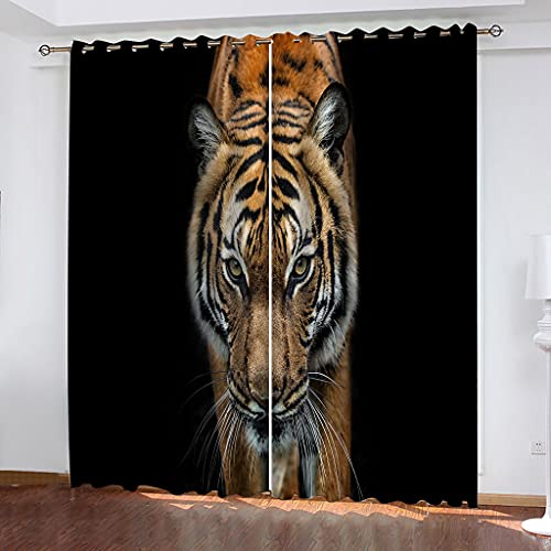 90% Blickdichter Vorhang Mit Ösen 3D Tier Tiger Wohnzimmer Gardinen 264x240Cm 2 Stück Muster Verdunkelungsvorhang Farben Kinderzimmer Fensterdekoration Thermovorhang Schlafzimmer von OUSIKA