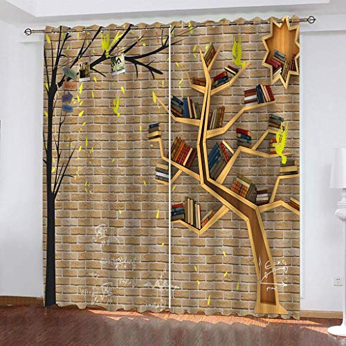 Gardinen Schlafzimmer Kreatives Bücherregal Wohnzimmer Verdunkelungsvorhang 3D Mode Muster Blickdicht Vorhänge Kinderzimmer Thermovorhang Mit Ösen 180x250Cm 2Er Set Fensterdekoration von OUSIKA
