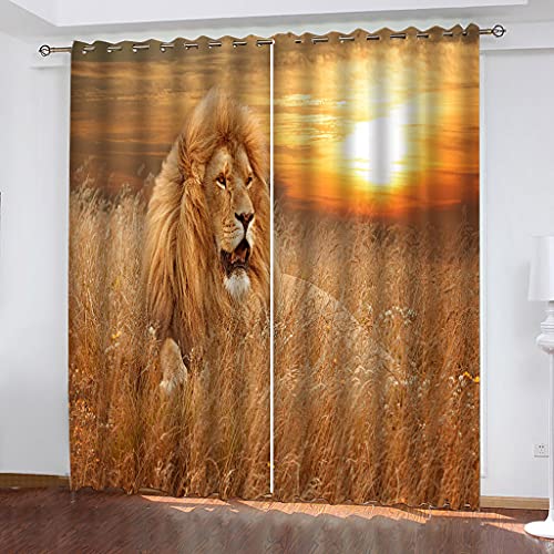 Gardinen Schlafzimmer Löwen Bei Sonnenuntergang Wohnzimmer Verdunkelungsvorhang 3D Mode Muster Blickdicht Vorhänge Kinderzimmer Thermovorhang Mit Ösen 180x250Cm 2Er Set Fensterdekoration von OUSIKA