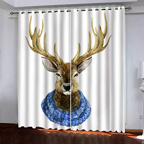 Gardinen Schlafzimmer Tier Elchgeweih Wohnzimmer Verdunkelungsvorhang 3D Mode Muster Blickdicht Vorhänge Kinderzimmer Thermovorhang Mit Ösen 180x250Cm 2Er Set Fensterdekoration von OUSIKA
