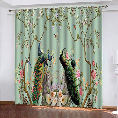 Gardinen Schlafzimmer Tier Pfau Druck Wohnzimmer Verdunkelungsvorhang 3D Mode Muster Blickdicht Vorhänge Kinderzimmer Thermovorhang Mit Ösen 180x250Cm 2Er Set Fensterdekoration von OUSIKA
