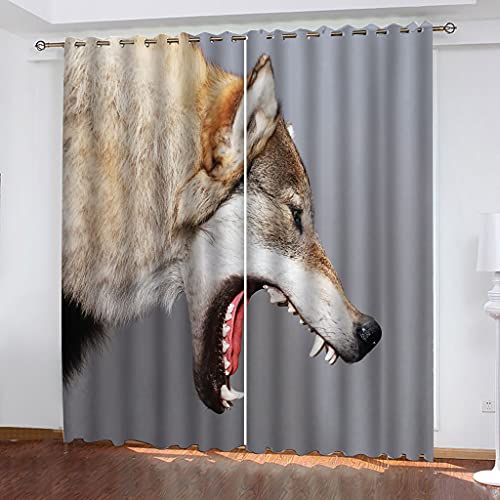 Gardinen Schlafzimmer Tier Wolf Druck Wohnzimmer Verdunkelungsvorhang 3D Mode Muster Blickdicht Vorhänge Kinderzimmer Thermovorhang Mit Ösen 180x250Cm 2Er Set Fensterdekoration von OUSIKA