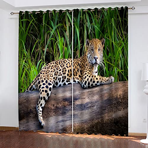 OUSIKA 3D Dschungeltier Leopard He Gardinen Mit Ösen 2Er Set Drucken Vorhänge 234x230Cm Modern Wohnzimmer Polyester Küche Fenster Schlafzimmer Weich Verdunklungsvorhänge Thermo Blickdichte von OUSIKA