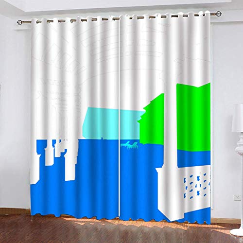 OUSIKA 3D Kreative Blaue Und Grüne Drucke Gardinen Mit Ösen Set Drucken Vorhänge Modern Wohnzimmer Polyester Gardinen 140x240Cm Küche Fenster Schlafzimmer Blickdichte Dekor Für Jungs Jugendliche von OUSIKA