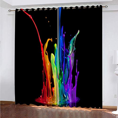 OUSIKA 3D Kreative Bunte Farben He Gardinen Mit Ösen 2Er Set Drucken Vorhänge 234x230Cm Modern Wohnzimmer Polyester Küche Fenster Schlafzimmer Weich Verdunklungsvorhänge Thermo Blickdichte von OUSIKA