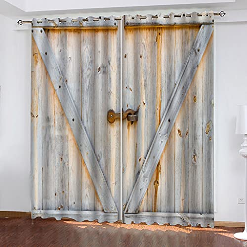 OUSIKA 3D Kreative Holztür-Drucke He Gardinen Mit Ösen 2Er Set Drucken Vorhänge 234x230Cm Modern Wohnzimmer Polyester Küche Fenster Schlafzimmer Weich Verdunklungsvorhänge Thermo Blickdichte von OUSIKA